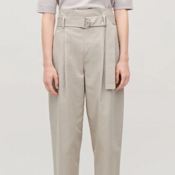 COS High Waisted Belted Cotton Trousers - Picture 3 of 11